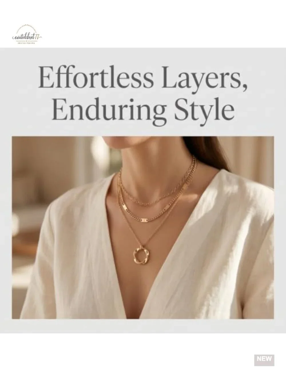 14K Gold Plated Layered Necklace Set with Dainty Pendant & Bracelet